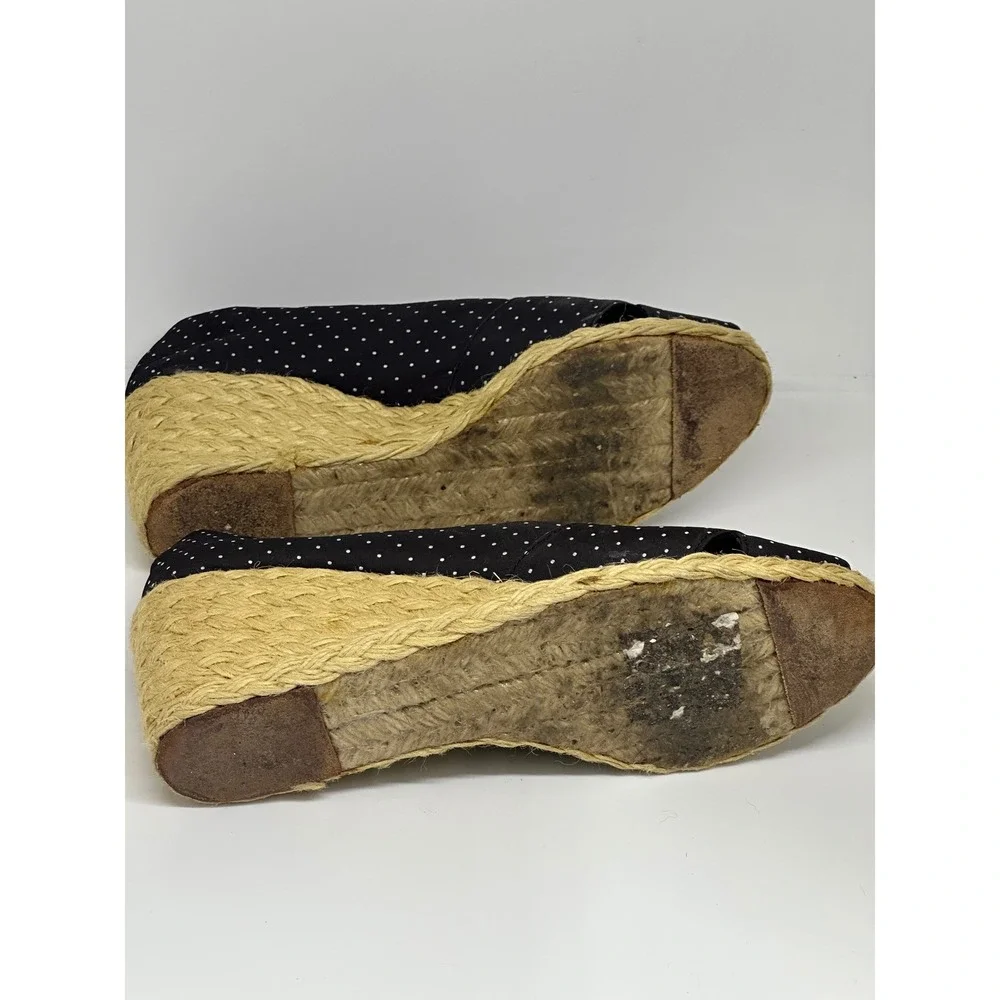 Lauren Ralph Lauren Espadrille Wedges Black Polka‎ Dot Peep Toe Heels Size 8.5